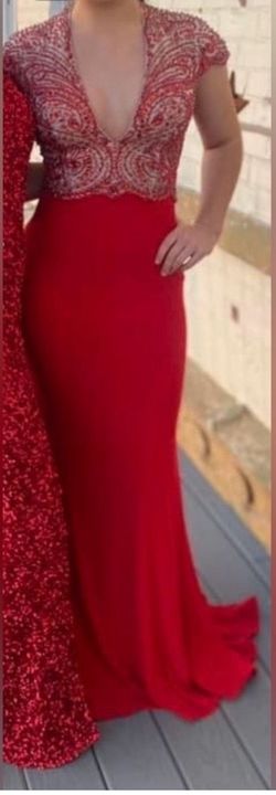 Sherri Hill Red Size 0 Short Height Sleeves Jersey Train Dress on Queenly