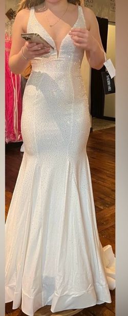 Sherri Hill White Size 0 Floor Length Jersey Mermaid Dress on Queenly