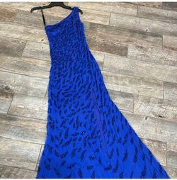 Primavera Blue Size 00 Floor Length Jersey One Shoulder Side slit Dress on Queenly