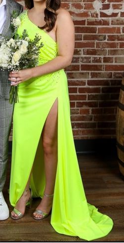 Clarisse Green Size 2 One Shoulder Jersey Floor Length Side slit Dress on Queenly