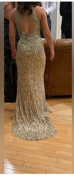 Sherri Hill Gold Size 0 Jersey Halter Medium Height Side slit Dress on Queenly