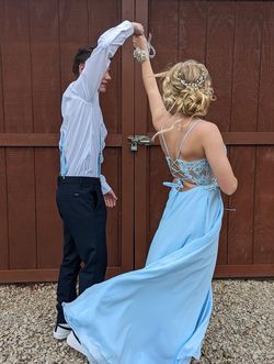 Clarisse Blue Size 2 Prom Floor Length Side slit Dress on Queenly