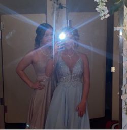 Clarisse Blue Size 2 Prom Floor Length Side slit Dress on Queenly