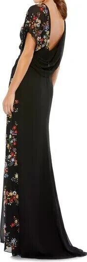 Mac Duggal Black Size 10 Floral V Neck Tulle Side slit Dress on Queenly
