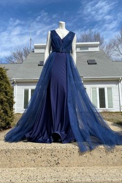 Style 732 Jessica Angel Blue Size 8 732 Navy Floor Length Ball gown on Queenly