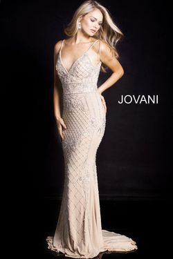 Style 57612 Jovani Nude Size 8 Floor Length V Neck Mermaid Dress on Queenly