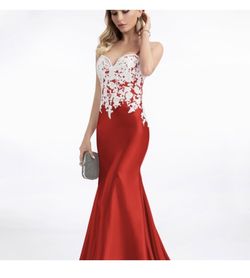 JJs House Red Size 4 Sweetheart Prom Floor Length Train Mermaid Dress on Queenly