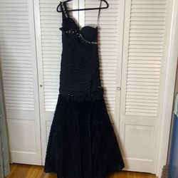 Style R9487 Riva Designs Black Size 10 Ruffles One Shoulder Floor Length Mermaid Dress on Queenly