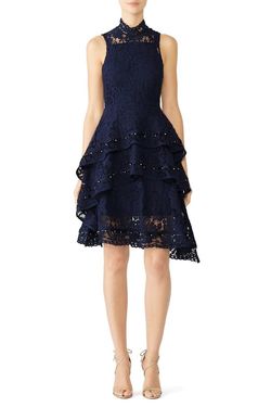 Style 1-1045911869-3855-1 KEEPSAKE Blue Size 0 Lace Navy High Neck Cocktail Dress on Queenly