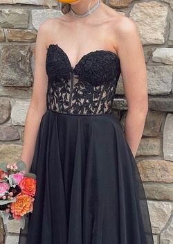 Style 55482 Sherri Hill Black Size 8 Tall Height Jersey Strapless Prom Straight Dress on Queenly