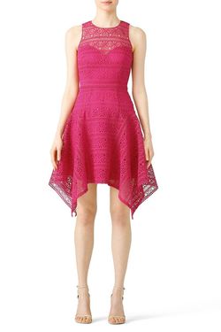 Style 1-959819759-1498-1 THEIA Pink Size 4 Lace Magenta Mini Cocktail Dress on Queenly