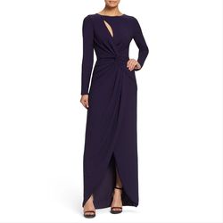 Style Naomi Dress the Population Purple Size 12 Plus Size Sleeves Jewelled Long Sleeve Side slit Dress on Queenly