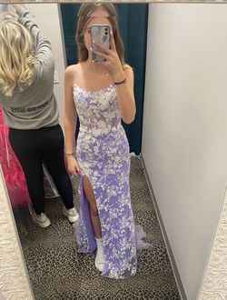 Mon Cheri Purple Size 0 Square Square Neck Floor Length Side slit Dress on Queenly
