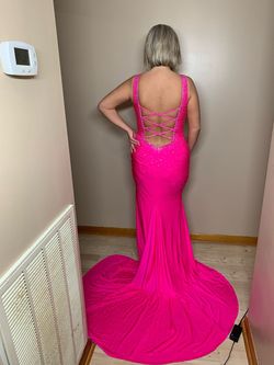 Style C2445 Johnathan Kayne Pink Size 12 Prom Plunge Jersey Mermaid Dress on Queenly