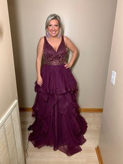 Rachel Allan Purple Size 16 Plus Size Plunge Floor Length Ball gown on Queenly