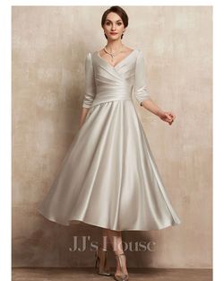 JJs House White Size 12 Satin Plus Size Military 50 Off A-line Dress on Queenly