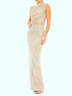 Mac Duggal Gold Size 12 Floor Length One Shoulder Side Slit A-line Dress on Queenly
