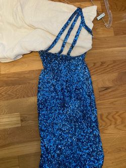 Sherri Hill Blue Size 0 Floor Length One Shoulder Side slit Dress on Queenly