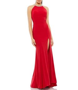 Mac Duggal Red Size 2 Black Tie Halter Polyester Side slit Dress on Queenly