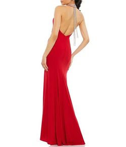 Mac Duggal Red Size 2 Halter Floor Length Side slit Dress on Queenly