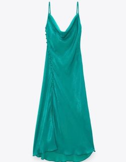 Zara Blue Size 4 Floor Length Plunge Side slit Dress on Queenly
