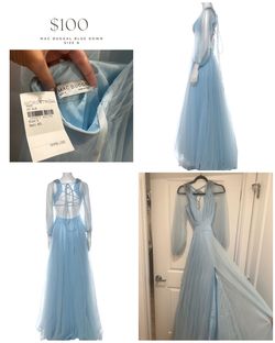 Mac Duggal Blue Size 8 Floor Length Gala Jersey Medium Height Straight Dress on Queenly