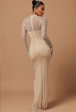 Fashion Nova Nude Size 4 Long Sleeve Floor Length Straight Dress on Queenly