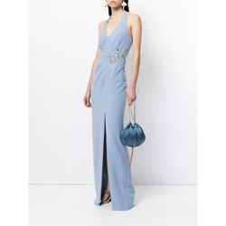 Marchesa Notte Blue Size 16 Prom V Neck Side slit Dress on Queenly