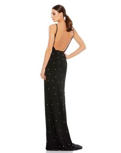 Mac Duggal Black Size 14 Plus Size Jersey Spaghetti Strap Side slit Dress on Queenly