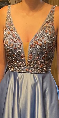 Style 54363 Sherri Hill Blue Size 0 Train Free Shipping A-line Dress on Queenly