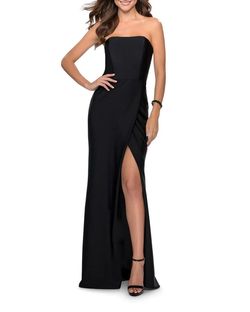 La Femme Black Tie Size 12 Plus Size Floor Length Side slit Dress on Queenly