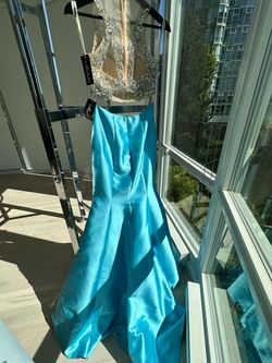 Jovani Multicolor Size 6 Satin Jersey High Neck Gala Mermaid Dress on Queenly