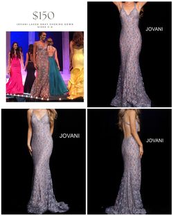 Jovani Silver Size 2 Pageant Jersey Medium Height Mermaid Dress on Queenly
