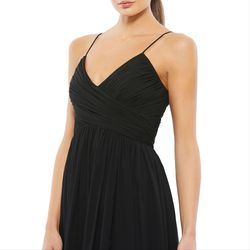 Style 2650 Mac Duggal Black Size 16 V Neck Polyester Spaghetti Strap Cocktail Dress on Queenly