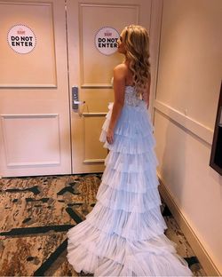 Style 08100 Jovani Blue Size 0 Strapless Prom Train Dress on Queenly