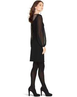 White House Black Market Black Size 2 Keyhole Sheer Straight Long Sleeve Cocktail Dress on Queenly