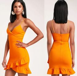 Lulus Orange Size 4 Plunge Nightclub Cocktail Dress on Queenly
