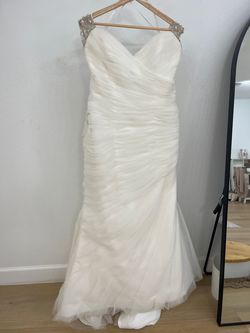 Blu White Size 20 Plunge Wedding Tulle A-line Dress on Queenly