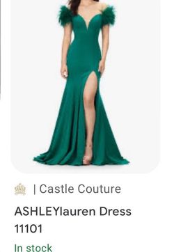 Ashley Lauren Green Size 2 Side Slit Floor Length Straight Dress on Queenly