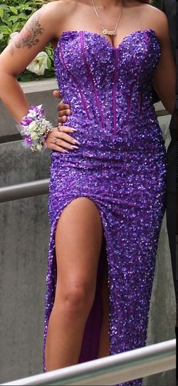 Style PS22510 Portia and Scarlett Purple Size 2 Prom Floor Length Strapless Side slit Dress on Queenly
