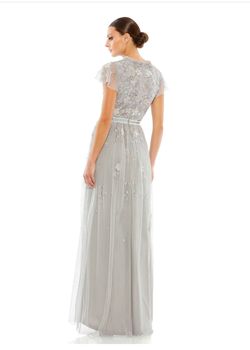 Mac Duggal Silver Size 10 Floor Length Bridgerton Cap Sleeve Ivory A-line Dress on Queenly