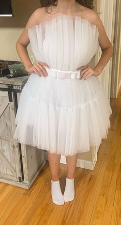 Style 8029 Marc Defang White Size 8 Engagement Pageant Bridal Shower Cocktail Dress on Queenly