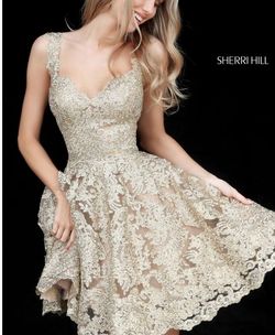 Style 51521 Sherri Hill Gold Size 2 Homecoming Cocktail Dress on Queenly