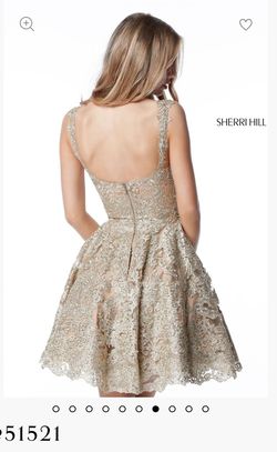 Sherri Hill Gold Size 6 Plunge Flare Cocktail Dress on Queenly