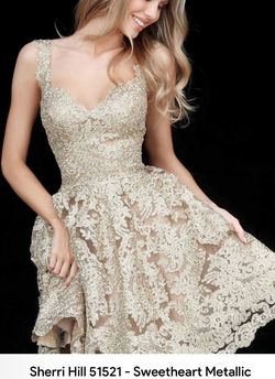 Sherri Hill Gold Size 6 Lace 70 Off Plunge Cocktail Dress on Queenly