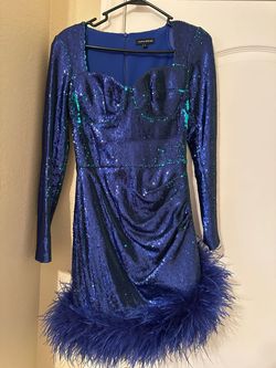 Nadine merabi Blue Size 4 50 Off Long Sleeve Nightclub Cocktail Dress on Queenly