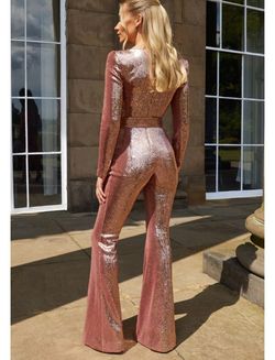 Nadine Merabi Pink Size 4 Rose Gold Long Sleeve Floor Length Jumpsuit Dress on Queenly