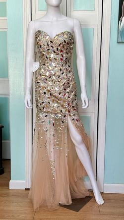 Style 115147 Tiffany Designs Gold Size 8 Black Tie 115147 Spaghetti Strap Mermaid Dress on Queenly