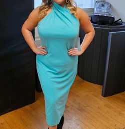 London Times Blue Size 12 Free Shipping Plus Size High Neck Cocktail Dress on Queenly