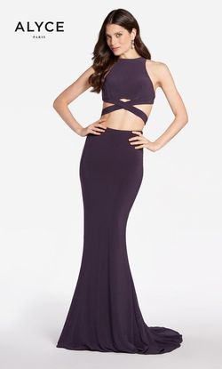 Style 60003 Alyce Paris Purple Size 8 Halter Jersey Military Mermaid Dress on Queenly